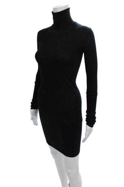 Enza Costa Womens Black Bodycon Dress Cotton Long Sleeve Turtleneck Size XS