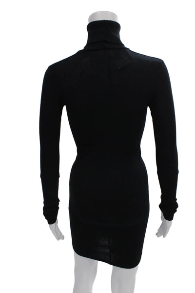 Enza Costa Womens Black Bodycon Dress Cotton Long Sleeve Turtleneck Size XS