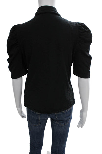 Nation LTD Womens Basic Button-Up Blouse Black Cotton Short Sleeve Size M
