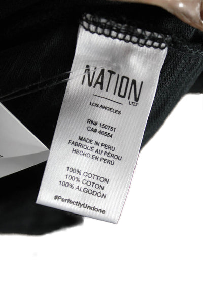 Nation LTD Womens Basic Button-Up Blouse Black Cotton Short Sleeve Size M