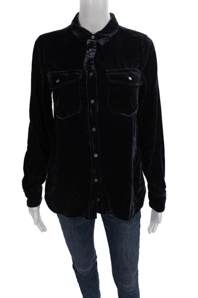 J Crew Women Collared Viscose Button Up Long Sleeve Basic Blue Top Size 6