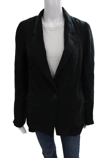 J Crew Womens Linen Black Blazer Long Sleeve Button Front Tall Size 4