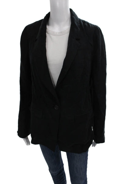 J Crew Womens Linen Black Blazer Long Sleeve Button Front Tall Size 4