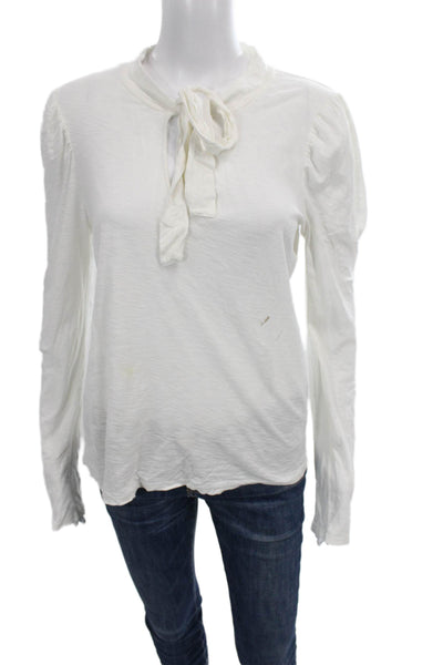 Nation LTD Womens Basic Pima Cotton High Neck Long Sleeve Blouse White Size M