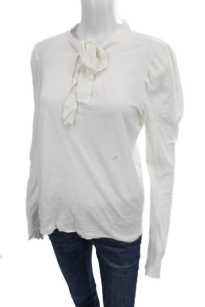 Nation LTD Womens Basic Pima Cotton High Neck Long Sleeve Blouse White Size M