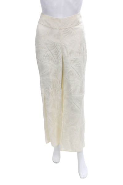 Johanna Ortiz Women Dress Pants Ivory Poly Blend Tropical Floral Zip Size 10