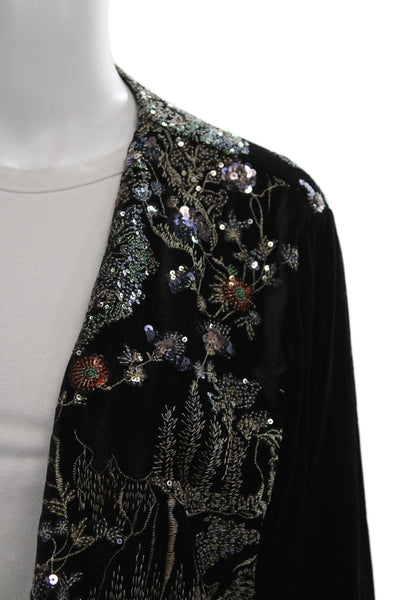 Aris A. Womens Floral Bohemian Black Long Sleeve Jacket Polyester Size 1X