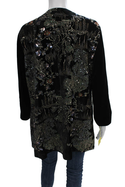 Aris A. Womens Floral Bohemian Black Long Sleeve Jacket Polyester Size 1X