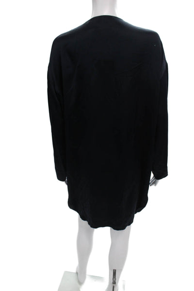 Vince Womens Silk Shift Dress Black V-Neck Long Sleeve Short Size S