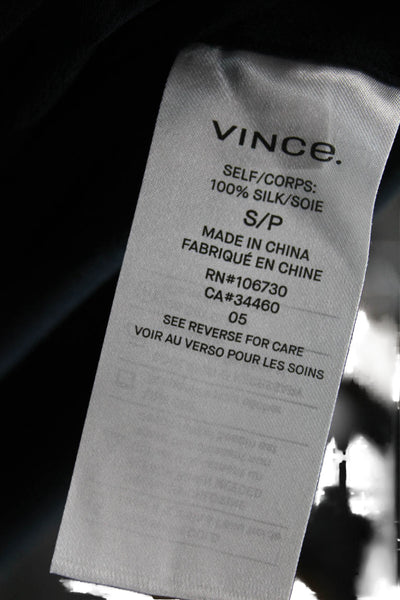 Vince Womens Silk Shift Dress Black V-Neck Long Sleeve Short Size S