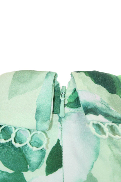Badgley Mischka Women Green Floral Collared Mini Dress Long Sleeve Size 4