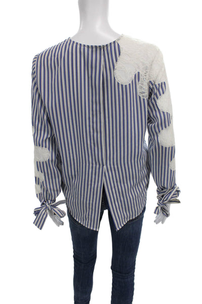 Robert Rodriguez Women Blue Striped Round Neck Long Sleeve Blouse Size S