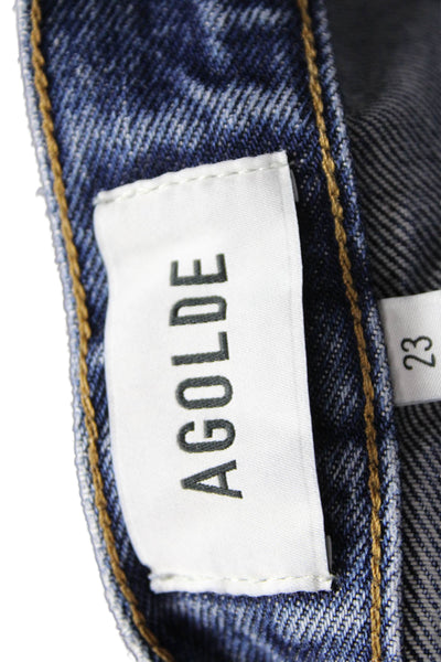 Agolde Womens High Rise Tapered Jeans Blue Button Fly 27 Inseam Size 23