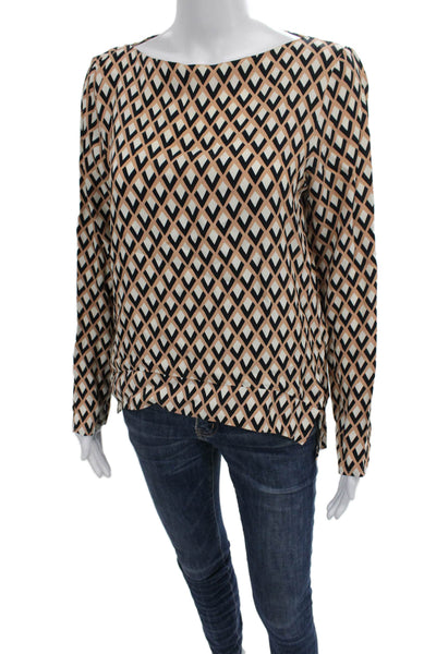 Zara Woman Women Multicolor Geometric Boat Neck Long Sleeve Basic Blouse Size S