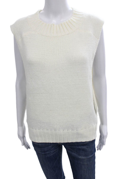 Rehab Women Rayon Sleeveless Round Neck White Solid Vest Size S