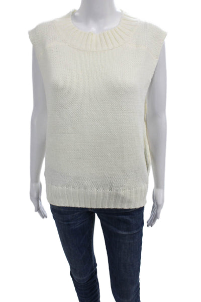 Rehab Women Rayon Sleeveless Round Neck White Solid Vest Size S