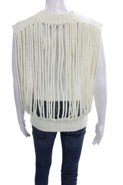 Rehab Women Rayon Sleeveless Round Neck White Solid Vest Size S