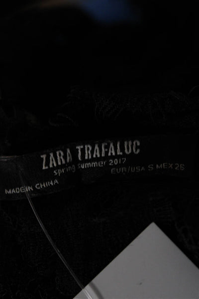 Zara Women Cropped Lace High Neck Short Sleeve Blouse Black Size S