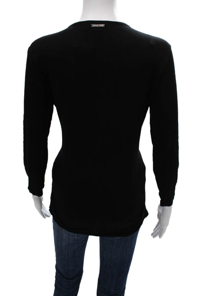 Michael Michael Kors Women Black V-Neck Tunic 3/4 Sleeve Polyester Size S