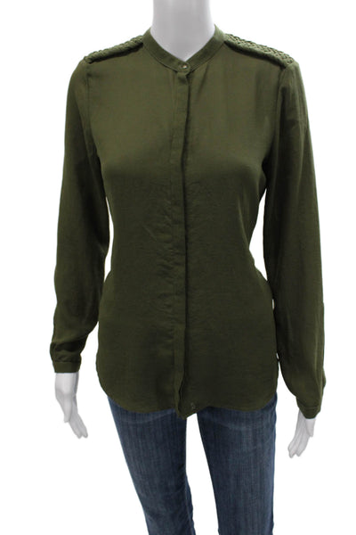 Zara Women Basic Silk Collared Long Sleeve Button Blouse Green Size S