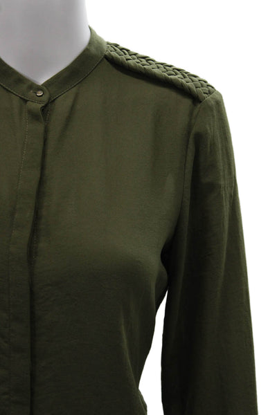 Zara Women Basic Silk Collared Long Sleeve Button Blouse Green Size S