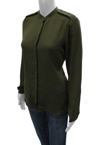 Zara Women Basic Silk Collared Long Sleeve Button Blouse Green Size S