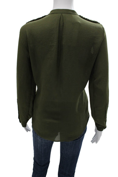 Zara Women Basic Silk Collared Long Sleeve Button Blouse Green Size S