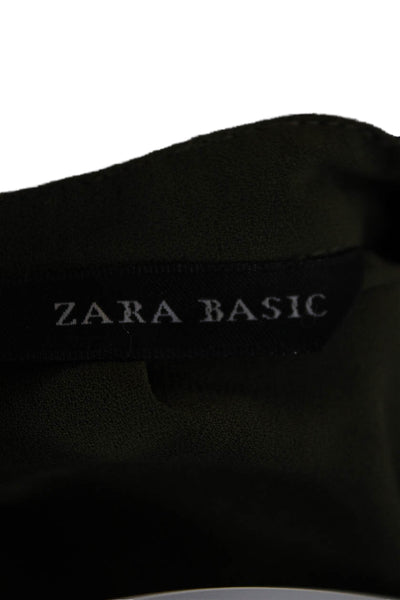 Zara Women Basic Silk Collared Long Sleeve Button Blouse Green Size S