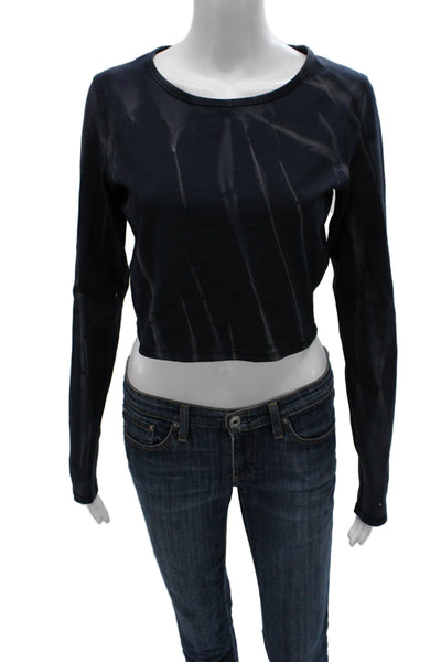 Lululemon Women Black Cropped Long Sleeve T-Shirt Striped Crew Neck Size 8