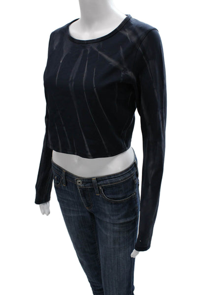 Lululemon Women Black Cropped Long Sleeve T-Shirt Striped Crew Neck Size 8