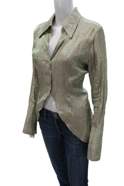 The Line By K Women Basic Green Rayon Collared Button Long Sleeve Blouse Size M