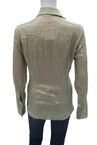 The Line By K Women Basic Green Rayon Collared Button Long Sleeve Blouse Size M
