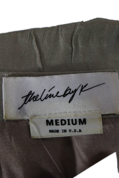 The Line By K Women Basic Green Rayon Collared Button Long Sleeve Blouse Size M