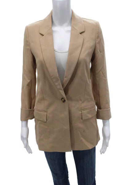 The Drop Womens Beige Blazer Long Sleeve Polyester Buttoned Size 2XS