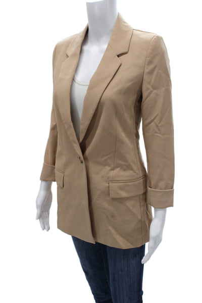 The Drop Womens Beige Blazer Long Sleeve Polyester Buttoned Size 2XS