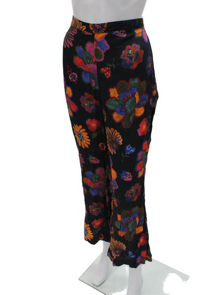 Farm Rio Womens Ankle Pants Black Floral Viscose Zip Inseam 27 Size L