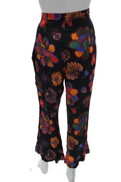 Farm Rio Womens Ankle Pants Black Floral Viscose Zip Inseam 27 Size L