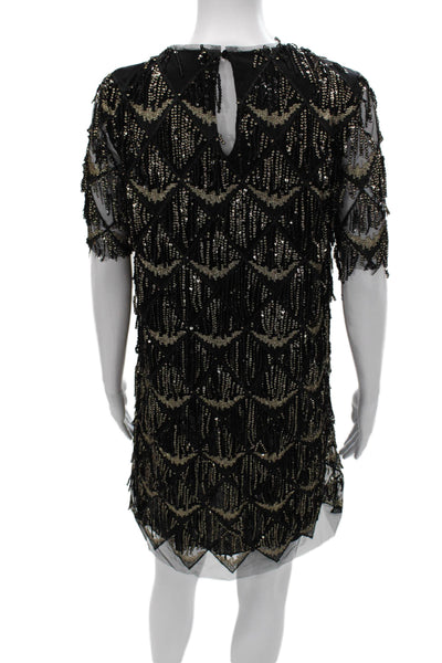 Zara Women Shift Dress Black Geometric Short Sleeve Size S