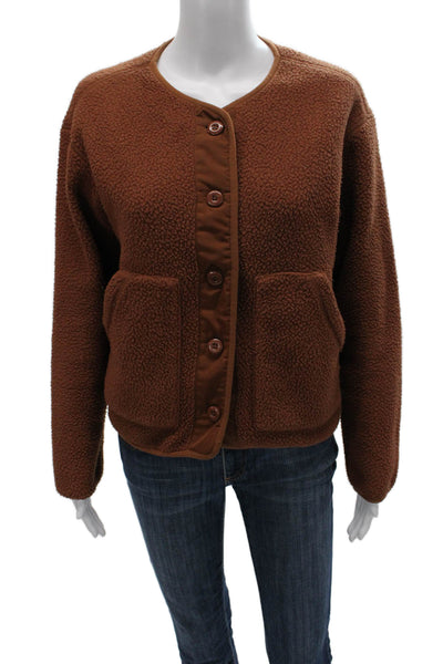 Everlane Women Basic Jacket Brown Polyester Long Sleeve Button Size XS