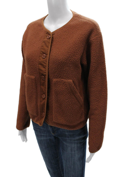 Everlane Women Basic Jacket Brown Polyester Long Sleeve Button Size XS