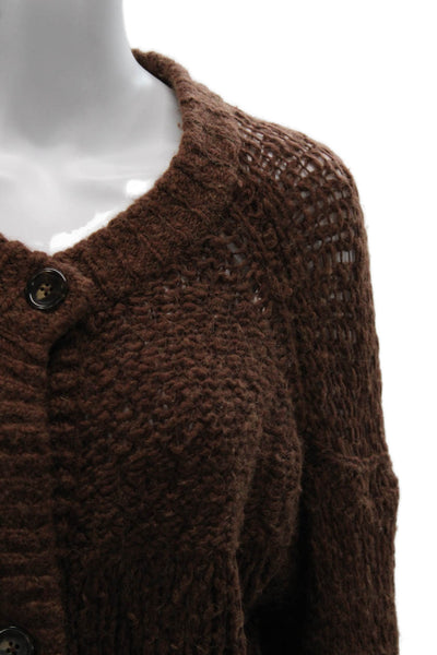 Everlane Women Wool Cardigan Brown Round Neck Long Sleeve Solid Size S