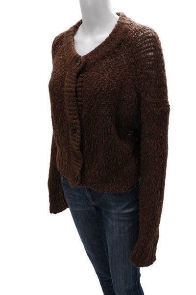 Everlane Women Wool Cardigan Brown Round Neck Long Sleeve Solid Size S