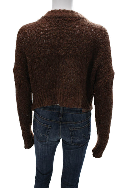 Everlane Women Wool Cardigan Brown Round Neck Long Sleeve Solid Size S