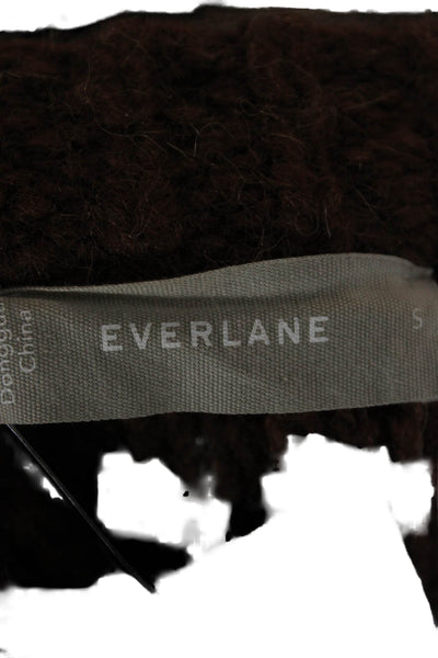 Everlane Women Wool Cardigan Brown Round Neck Long Sleeve Solid Size S