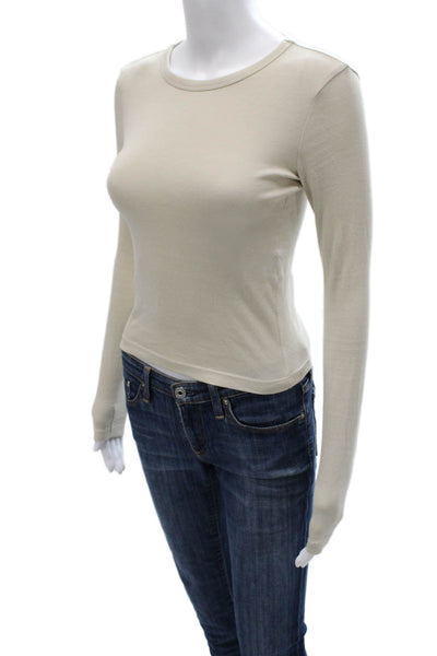 Zara Women Basic Beige Round Neck Long Sleeve T-Shirt Cotton Pullover Size S