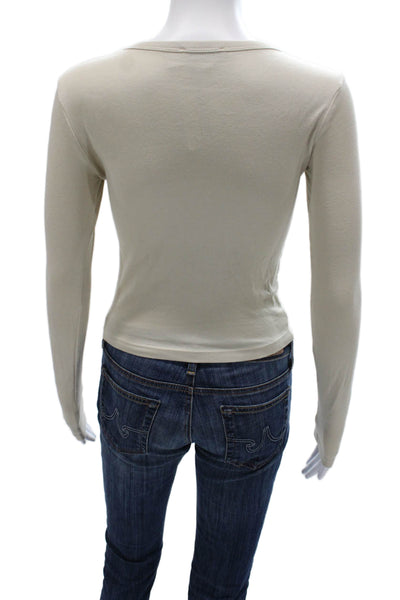 Zara Women Basic Beige Round Neck Long Sleeve T-Shirt Cotton Pullover Size S