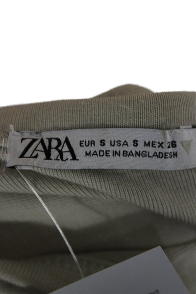 Zara Women Basic Beige Round Neck Long Sleeve T-Shirt Cotton Pullover Size S