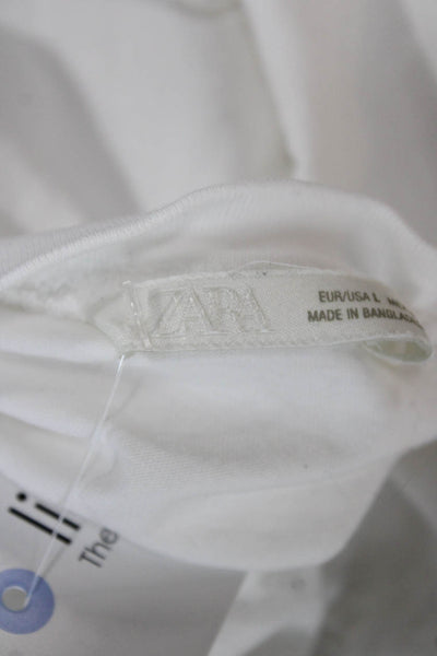 Zara Women Basic White Cotton Crew Neck Short Sleeve T-Shirt Size L
