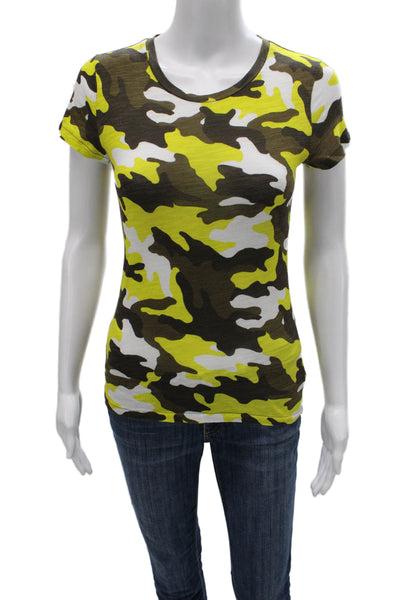 Michael Michael Kors Womens Basic T-Shirt Yellow Camo Short Sleeve Size XS