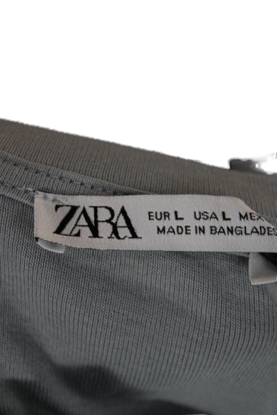 Zara Women Basic Gray Cotton Short Sleeve T-Shirt Size L